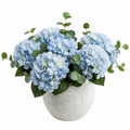 Composizione di Ortensie Artificiali Blu con Vaso Tondo