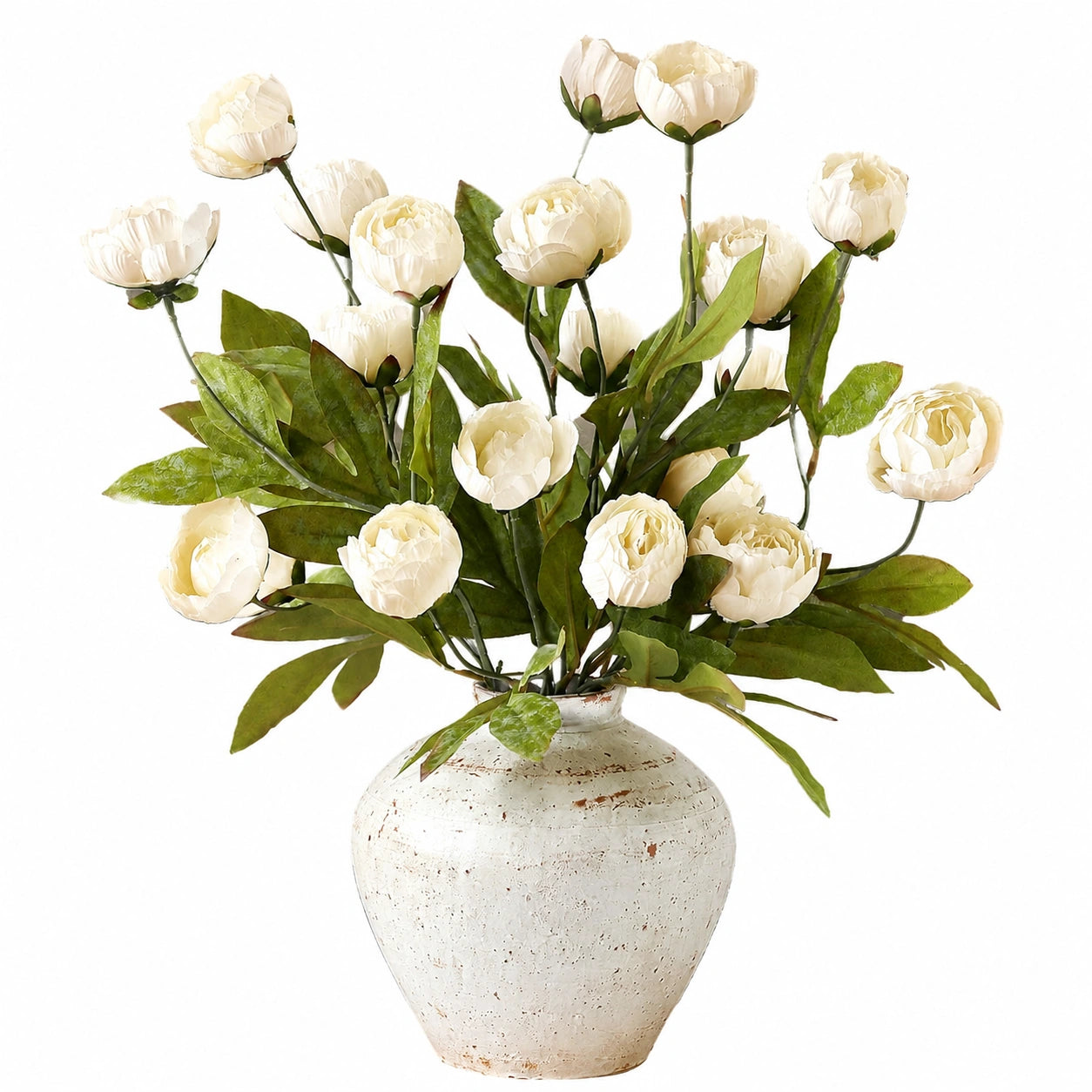 Bouquet di Peonie Artificiali Bianche in Vaso Rustico