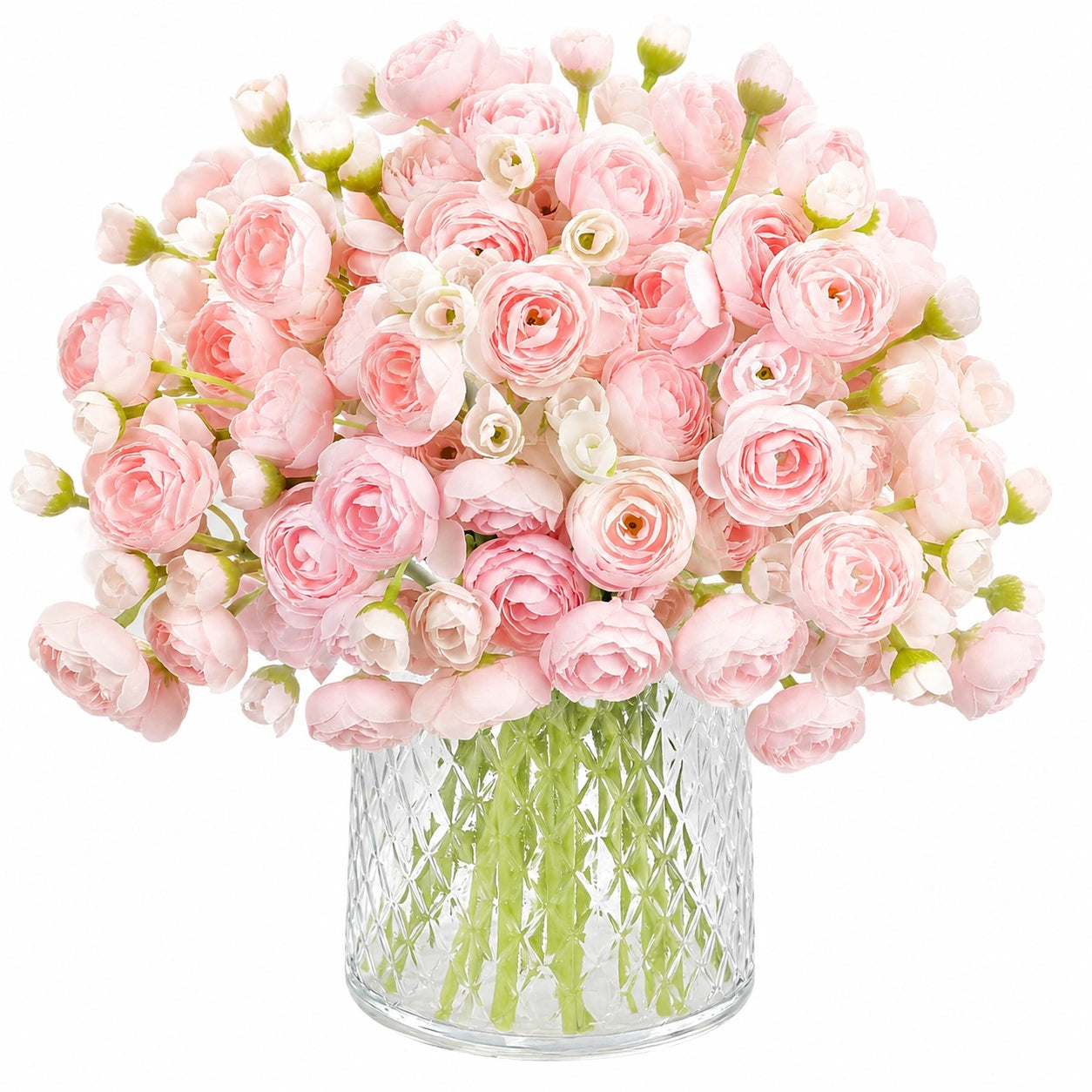 Bouquet Ranuncoli Artificiali Rosa in Vaso di Vetro