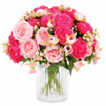Bouquet di Rose e Peonie Artificiali Rosa e Fucsia in Vaso di Vetro