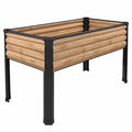 Orto Rialzato in Legno Naturale e Metallo Nero, 120x60x75 cm