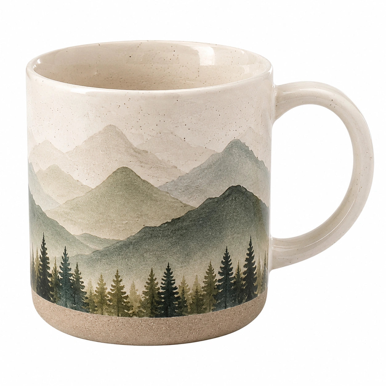 Tazza in Ceramica con Motivo Montagna Naturale Verde